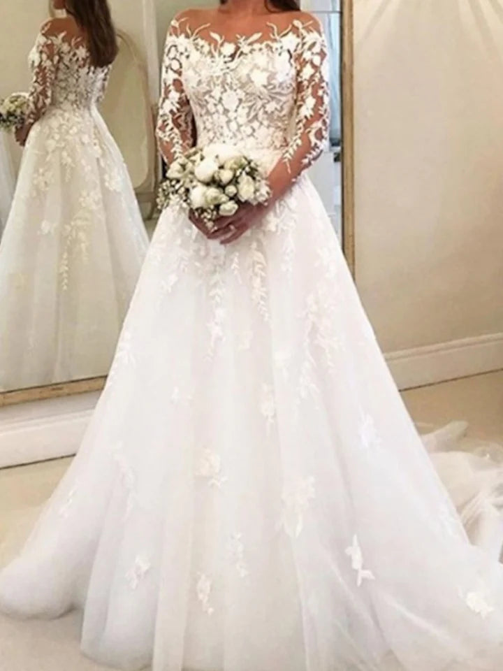Wholesale Ball Gown Off-The-Shoulder Wedding Dress Long Sleeves With Appliques